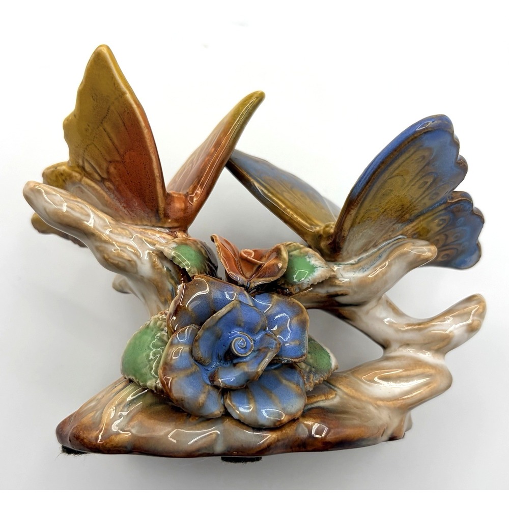 Butterflies Perched On Branches With Flowers. Porcelain Figurine Home Decor